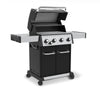 BroilKing Baron 440 Pro: Right-angled view of the standalone grill on a white background, highlighting its impressive features with grill head open