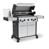 BroilKing Baron S 590 IR grill angled left with side burner open, ready to sizzle up a delicious feast
