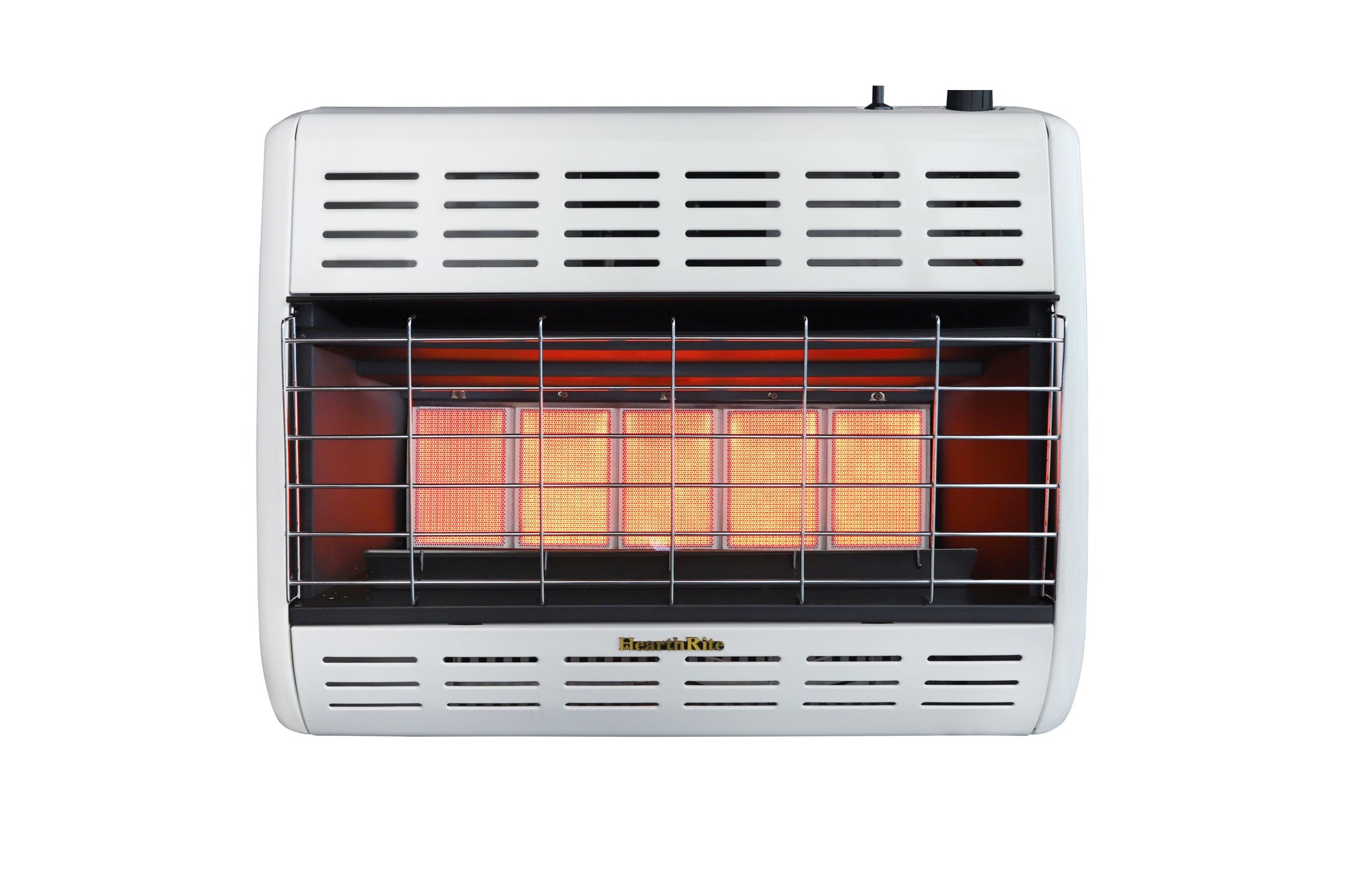 HearthRite Infrared Space Heater: 30,000 BTU unit with optional thermostat or manual ignition, designed for room object heating