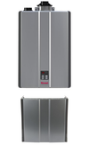 Rinnai Tankless Water Heater - RSC160 internal unit with pipe cover accessory, providing endless hot water, efficiency, and sleek design