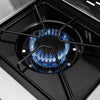 BroilKing Baron 440 Pro: Close-up of the side burner with vibrant blue flames, adding versatility to your grilling experience