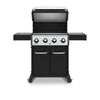 BroilKing Crown 420 grill with open top, showcasing grill grates and collapsible side shelves on a clean white background