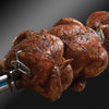 Close-up of 3 succulent roasted chickens on BroilKing Baron S 590 IR grill's rotisserie rack