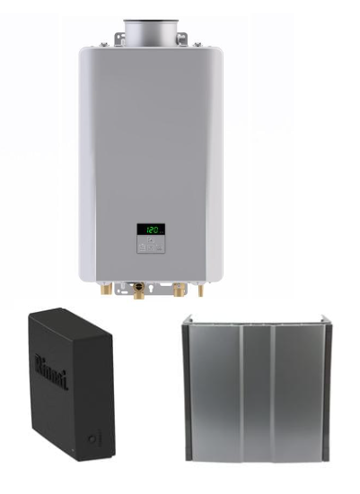 Rinnai Tankless Water Heater - RE180 external unit mounted on house, providing endless hot water on demand