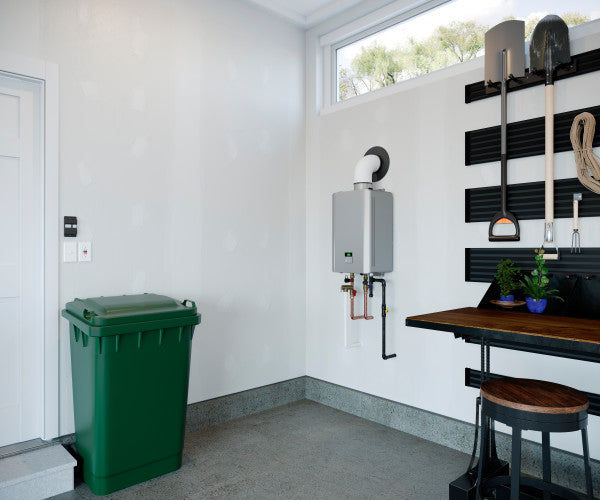 Rinnai Tankless Water Heater - RE180 internal unit with vent kit in garage - compact and energy-efficient hot water solution