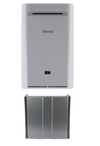 Rinnai Tankless Water Heater RE199 with pipe cover accessory - sleek, space-saving design for endless hot water, on a white background