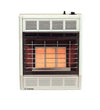 Empire Infrared Space Heater: Powerful 18,000 BTU unit with orange and red lit infrared burner, illuminating a white background