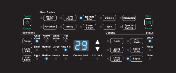 Speed Queen TR7003WN 25 5/8" Top Load Washer - Close-up image of the control panel