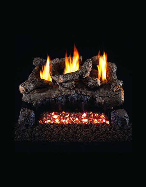 Real-Fyre Evening Fyre: 7-piece log set with meticulous handcrafted details. Front log features realistic char for an authentic and captivating appearance