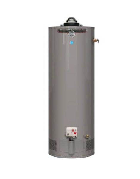 Rheem 40-gal gas water heater on white background - reliable and efficient hot water solution
