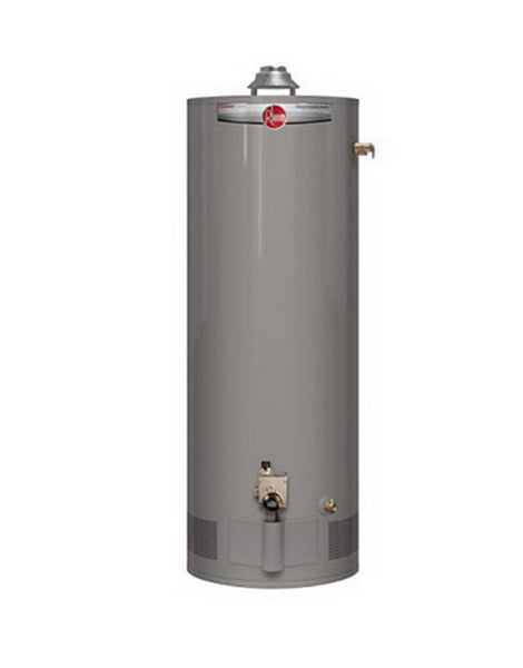 Rheem 50-gal gas water heater on white background - reliable and efficient hot water solution